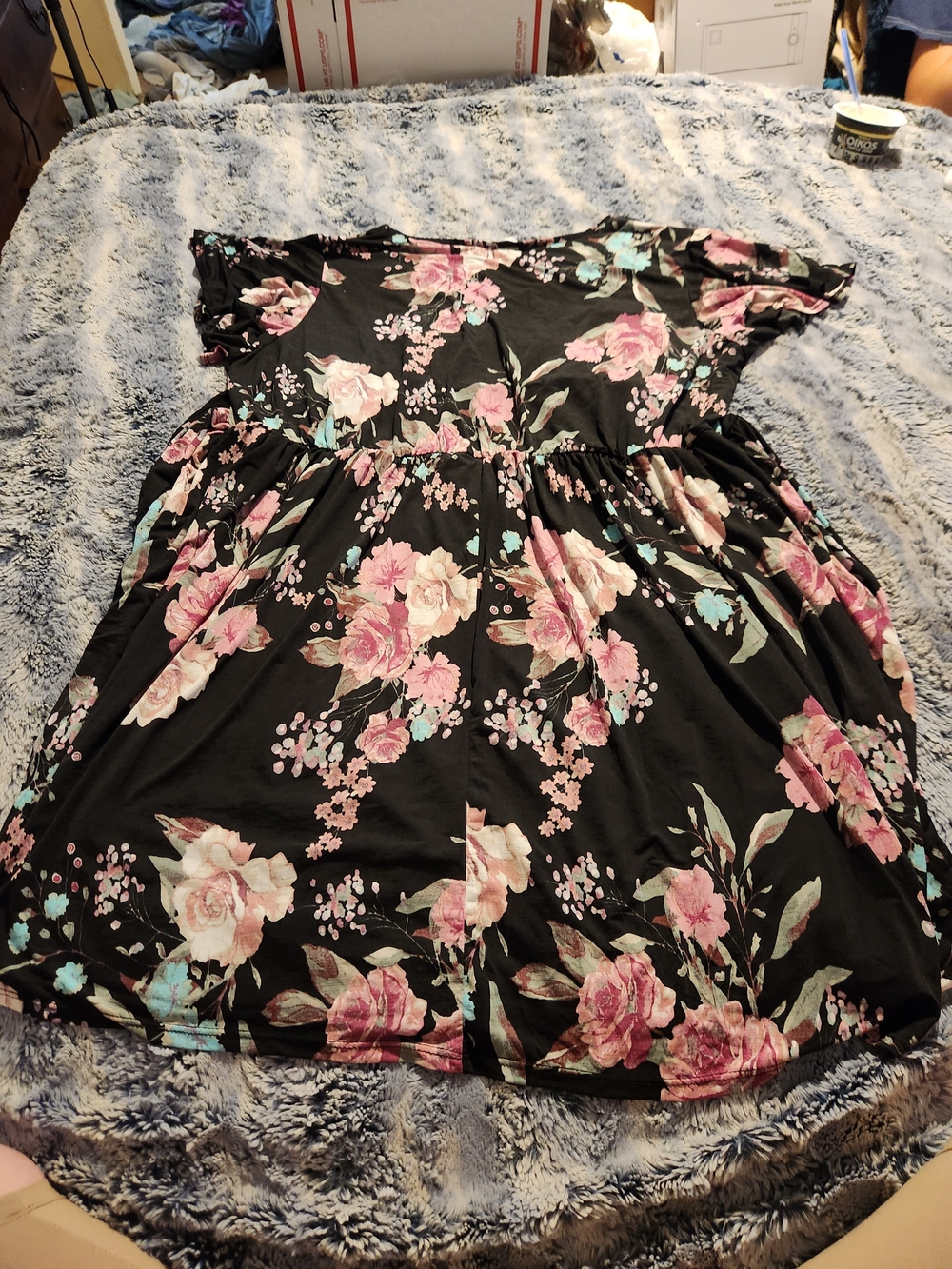 White Birch 3X Black Floral Faux Wrap Dress - Picture 3 of 4